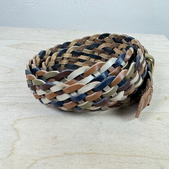 Multicolor Woven Braided Womens Leather Belt Solid Brass Hardware Bohemian XL - Picture 3 of 5
